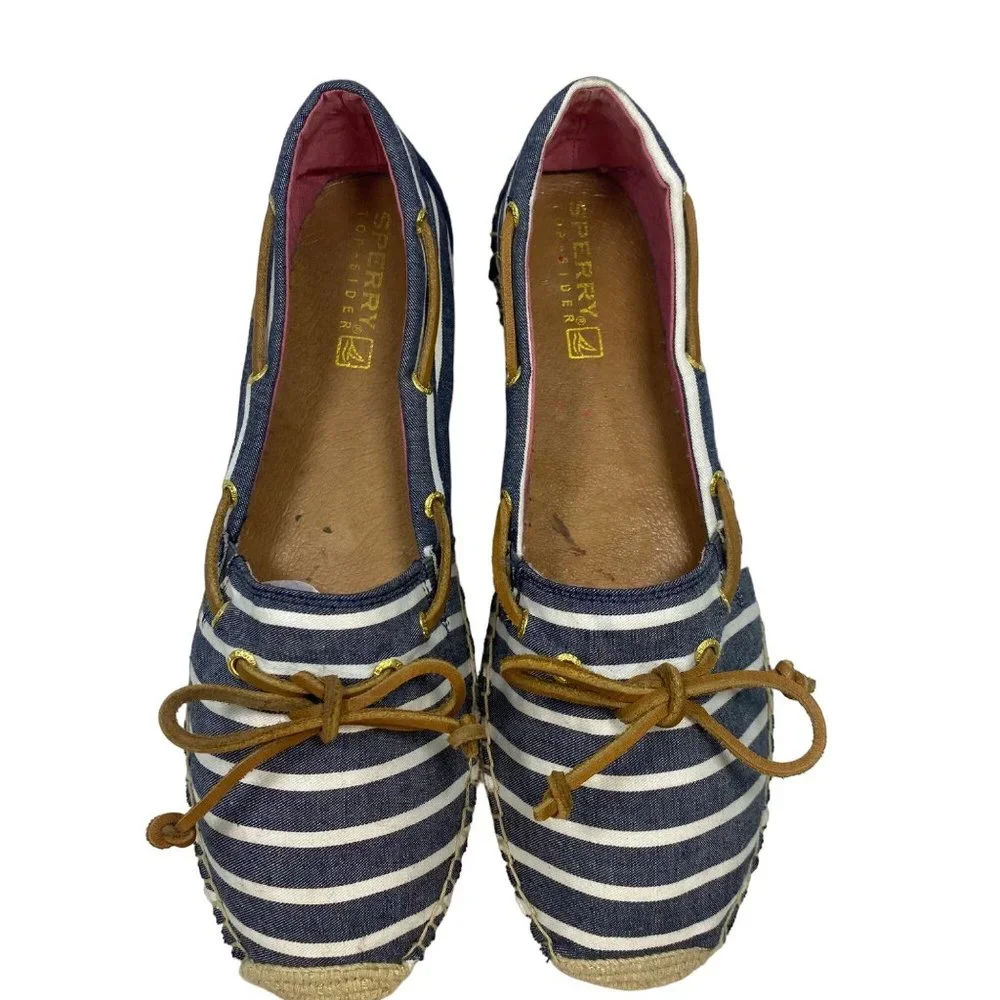 Sperry Top-Sider Blue & White Striped Espadrille Moccasins 11M - Picture 3 of 12